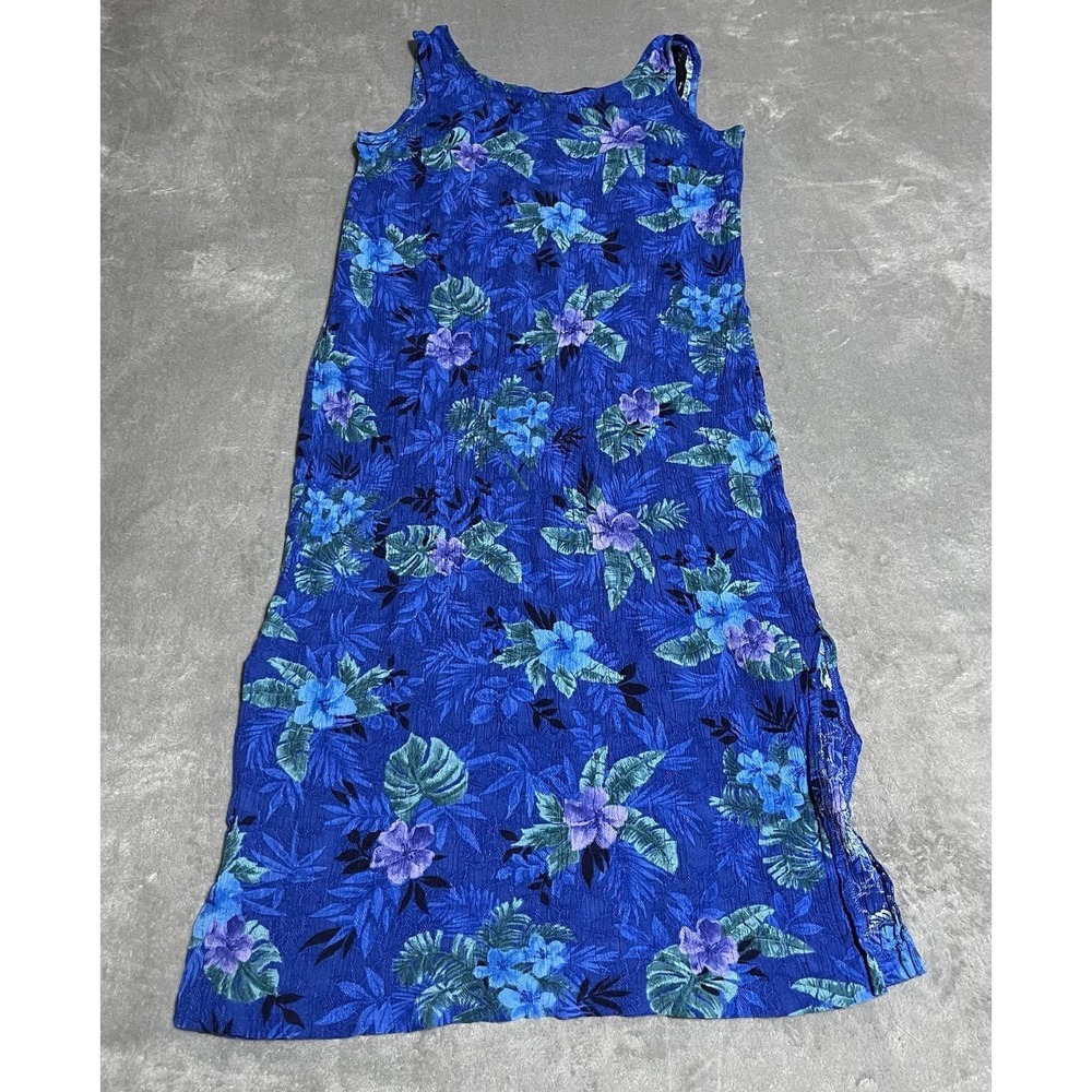 Vintage Karin Stevens Dress Womens 12 Lightweight Hawaiian Blue Floral Midi